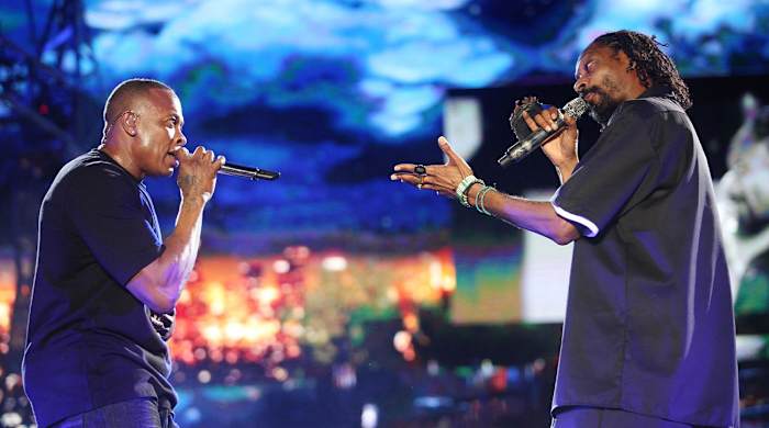 Dr. Dre and Snoop Dogg perform on the Coachella Stage during the Coachella Valley Music and Arts Festival at the Empire Polo Fields in April 2012 in Indio. The rappers surprised the crowd when they performed with a hologram of Tupac Shakur, who died in 1996. Coachella 2012.